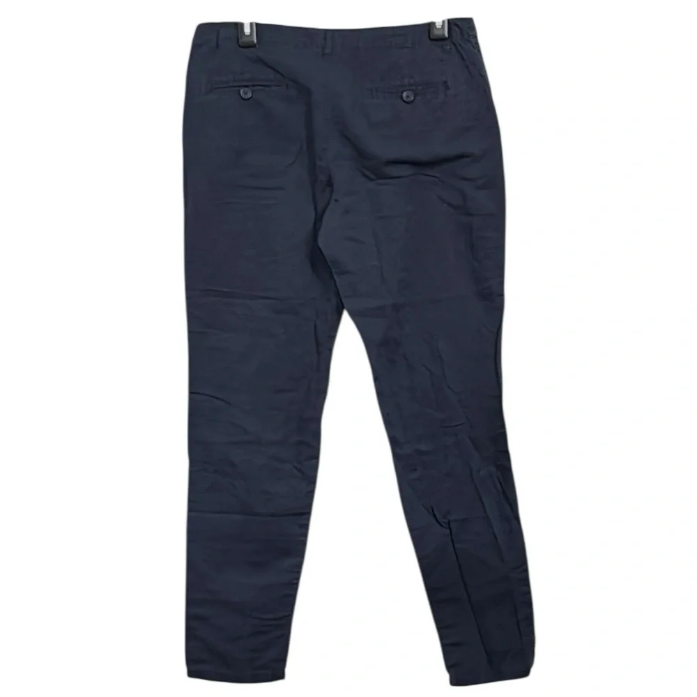 Mango Basic Navy Straight leg Ankle Chino Pants Flat Front Linen Cotton size 6
